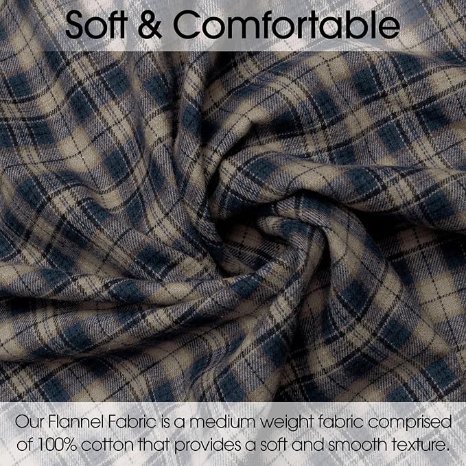 Pico Textiles 5 Yards Bolt Tan and Blue Tartan Plaid Flannel Fabric - Image 2