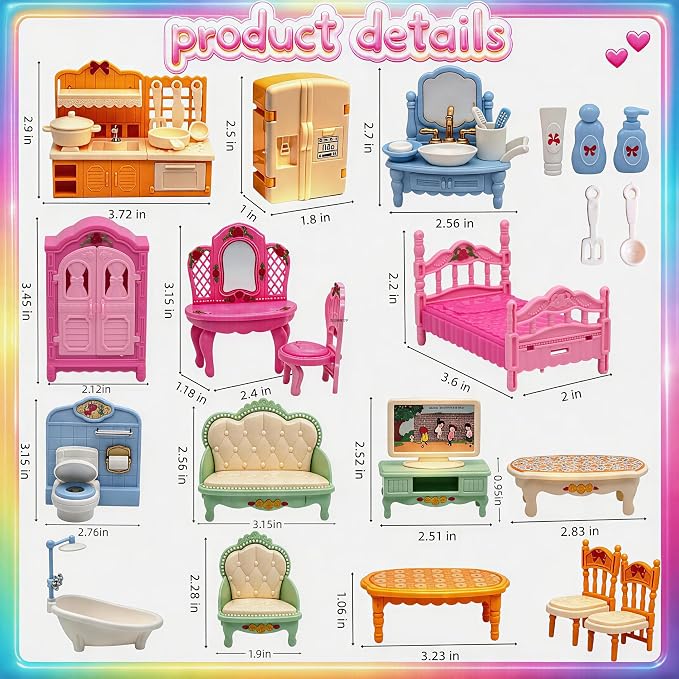 Dollhouse Furniture Set-38 Pcs, Miniature Doll House Accessories - Image 6