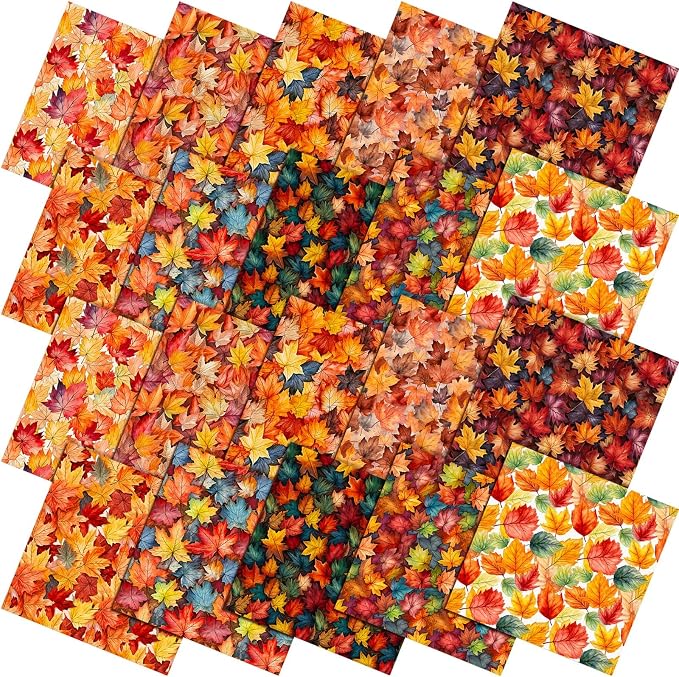HunnmingRe 20 Pcs 10''x10'' Fall Maple Leaves Quilting Fabric Square Autumn by HunnmingRe