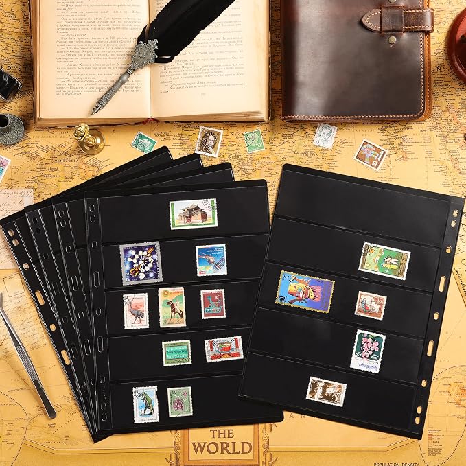 5 Sheets 10 Pages Postage Stamp Album Pages, 5 Pockets 7.7x 1.97in Stamp - Image 6