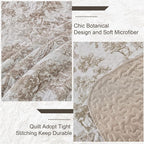 WONGS BEDDING Botanical Quilt Set California King Size, Khaki 3 Pieces Toile - Image 5