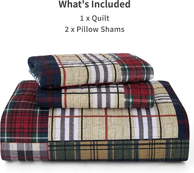 PPOLCA Patchwork Queen Quilt Bedding Set, Plaid Lightweight Reversible - Image 6