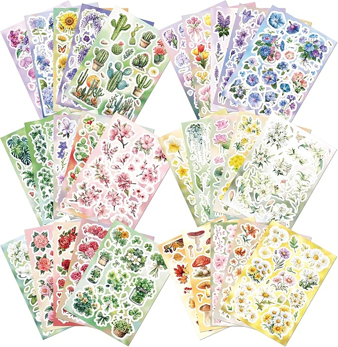 800+ PCS Floral Sticker Book for Journaling Supplies, Leaf Flower Watercolor - Image 2