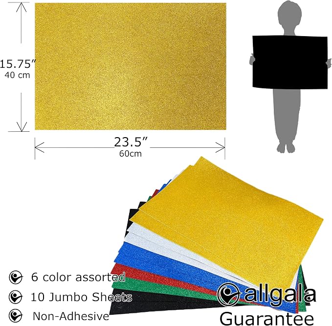 Allgala Jumbo Glitter EVA Foam Sheets 10 Pack 16x24 inch Paper Sheets-Assorted - Image 2