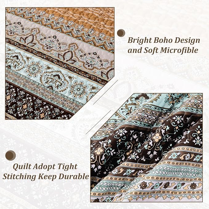 WONGS BEDDING Boho Fall Quilt Set King, Ultra Soft Lightweight Bed Decor - Image 5