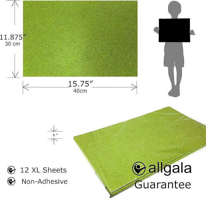 Allgala X-Large Glitter EVA Foam Sheets 12 Pack 12x16 inch Paper Sheets-Lime - Image 2