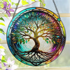 Stained Glass Window Hanging, LAOWEIKI 8'' Tree of Life Suncatcher, Stained by Unknown