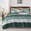 Andency Emerald Green Quilt Queen, 3 Pieces Patchwork Striped Bedspread by Andency
