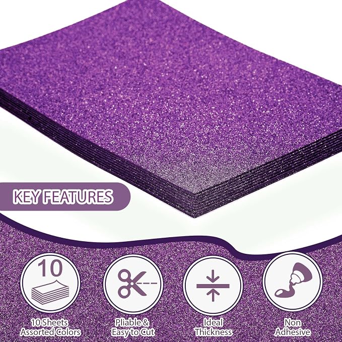 10 Pack Glitter Foam Sheets Craft 8 x 12 inch | Sparkles Foam Paper - Image 3