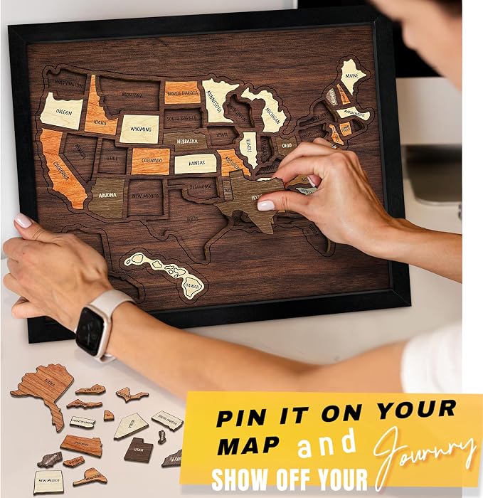 flinelife USA Travel Map, Wooden USA Map Puzzle - Image 3