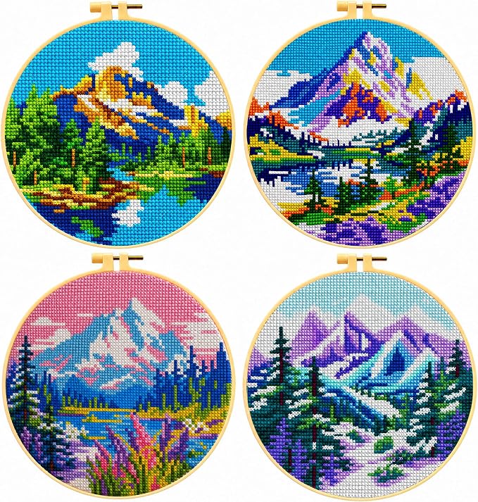 Zhenqing 4 Pack Four Seasons Landscape Stamped Cross Stitch Kit, 11CT Printed by ZhenqingHomeFlagship