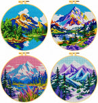 Zhenqing 4 Pack Four Seasons Landscape Stamped Cross Stitch Kit, 11CT Printed by ZhenqingHomeFlagship