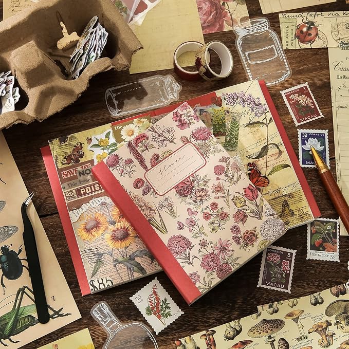 emmoolife Vintage Aesthetic Scrapbooking Supplies Kit, Flowers Botanical Bullet - Image 8