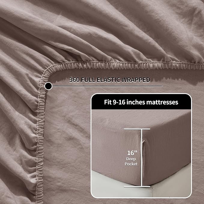 LBRO2M 100% Pure Linen Sheet Set Deep Pocket Up to 16" Bed Sheets Sets - Image 2