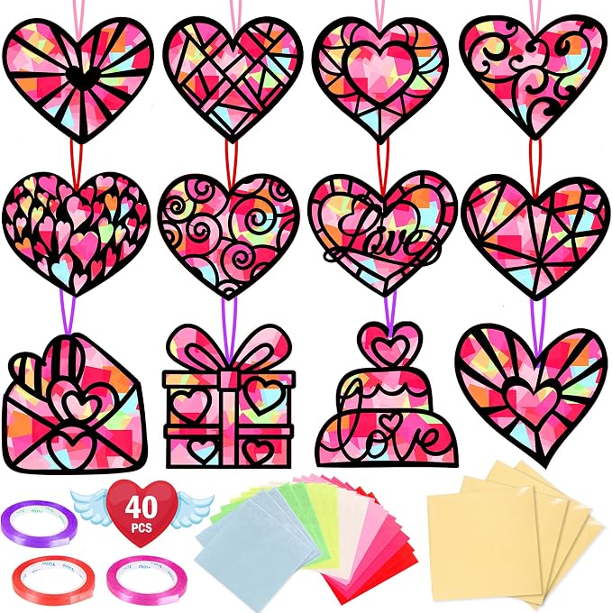 Renbuzhu 40PCS Valentines Day Crafts: Paper Heart Suncatchers, Christmas by Renbuzhu