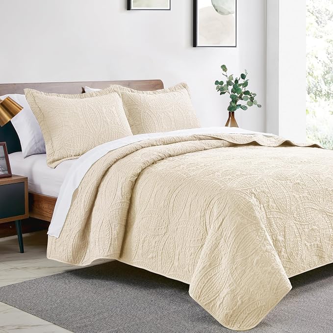 Love's cabin Quilts for Full Bed Beige Bedspread Comforters Bedding Set - Image 2