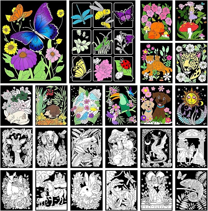 Zhanmai 48 Pcs Animals Velvet Coloring Posters Felt Pages to Color Animals by Zhanmai