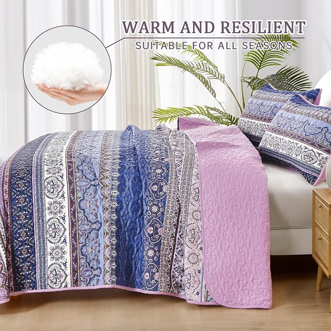 WONGS BEDDING Boho Queen Quilt Set, Lightweight Bed Decor Bedspread - Image 3