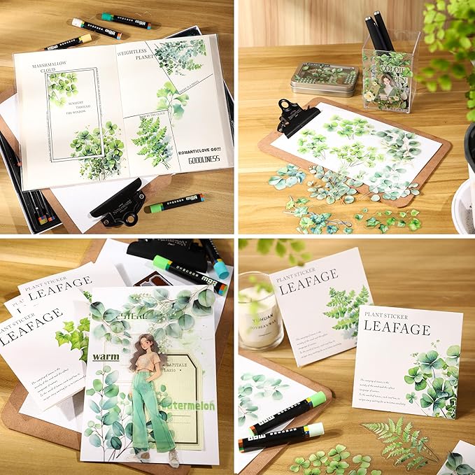 120PCS Green Botanical Leaf Scrapbook Stickers - Image 7