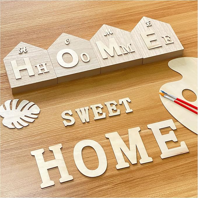 6 Inch 4 Pieces Unfinished Wooden House Shaped Blocks - Image 4
