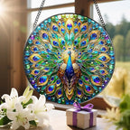 Stained Glass Window Hanging, LAOWEIKI 8'' Peacock Suncatcher, Stained Glass - Image 6