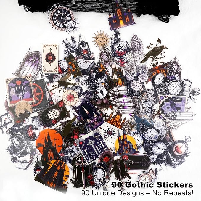 90PCS Gothic PET Stickers Set – Waterproof Die-Cut Stickers - Image 2