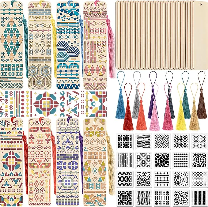TaoBary 92 Pcs 4.8 x 1.3 Inch Geometry Wood Bookmark Making Kit Includes 36 by TaoBary