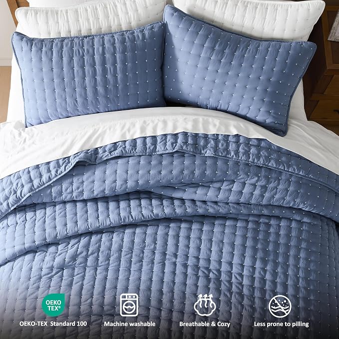 WDCOZY Blue Queen Size Quilt Bedding Sets - Image 7