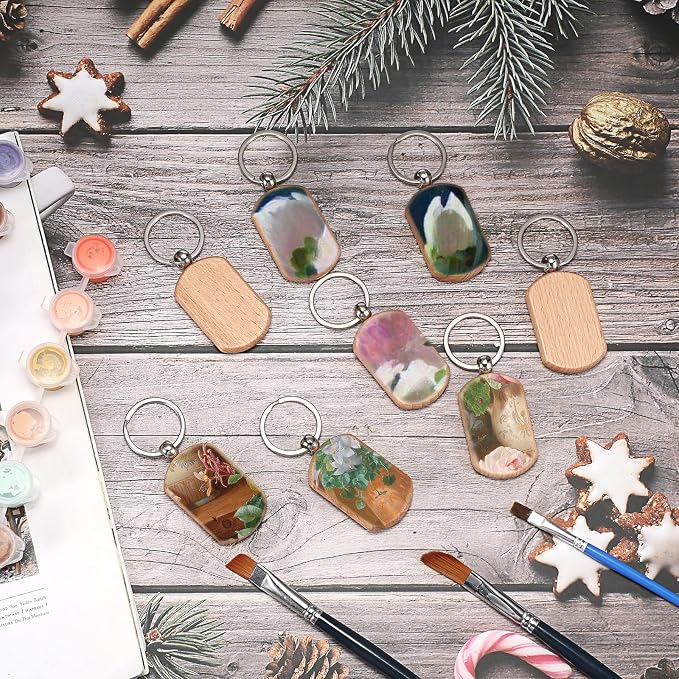 JUXYES 200 PCS Unfinished Wooden Keychain Blanks - Image 6