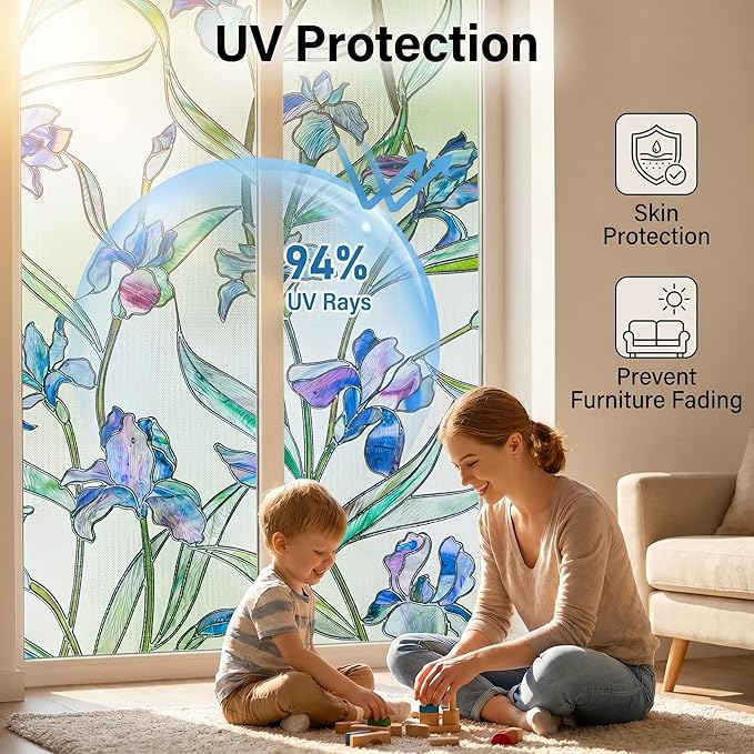 Coavas Stained Glass Window Film Privacy Static Cling - Image 4