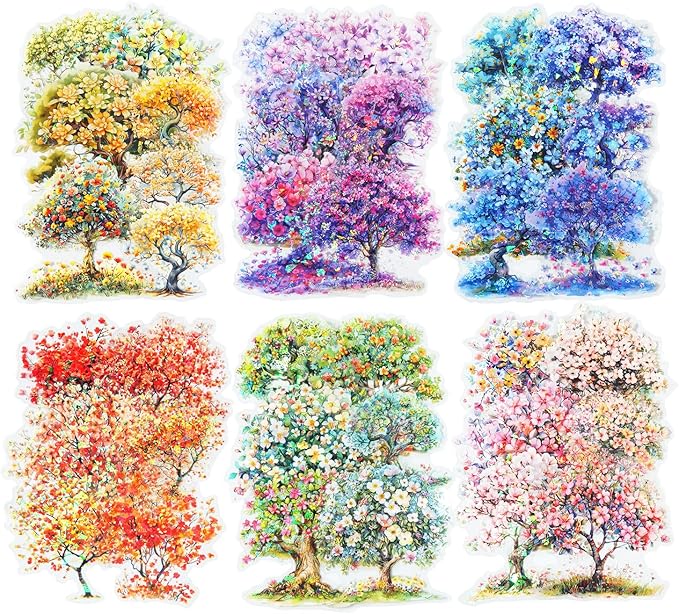 60 Pcs Holographic Floral Tree PET Stickers by Auriicleaf