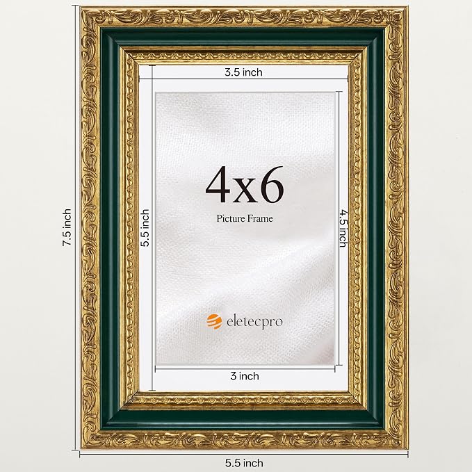eletecpro 4x6 Vintage Picture Frame, Glass Cover, Horizontal or Vertical - Image 3