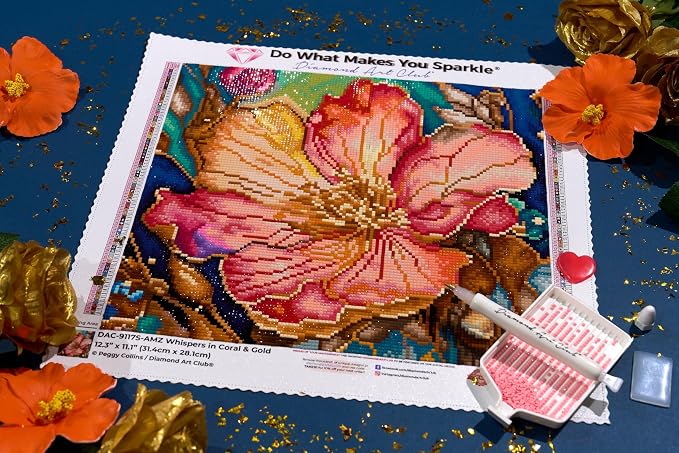 DIAMOND ART CLUB Whispers in Coral & Gold Diamond Painting Kit, Fun DIY Crafts - Image 5