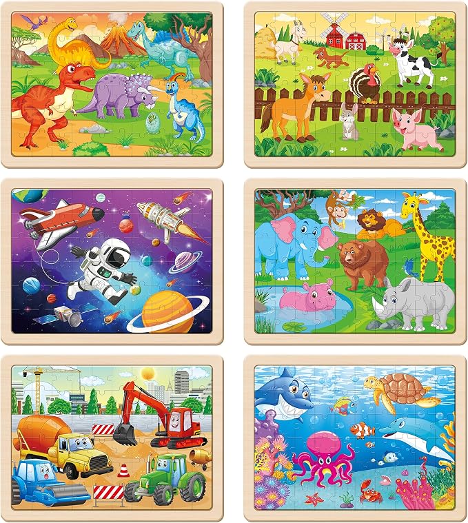 SYNARRY Wooden Puzzles for Kids Ages 4-6, 6 Packs 60 PCs Jigsaw Puzzles - Image 2