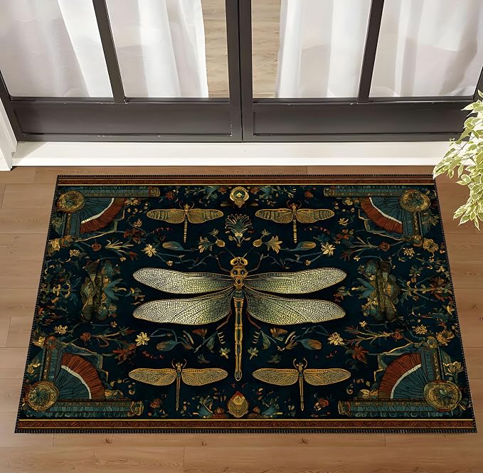 Dragonfly Floral Faux Cashmere Non-Slip Rug 15.7x23.6 Inches, Washable Low Pile - Image 9