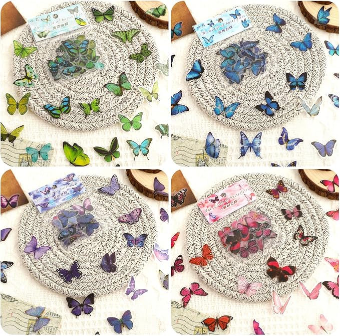 COMNICO 240PCS Butterfly Stickers, PET Waterproof Transparent Colorful Resin - Image 4