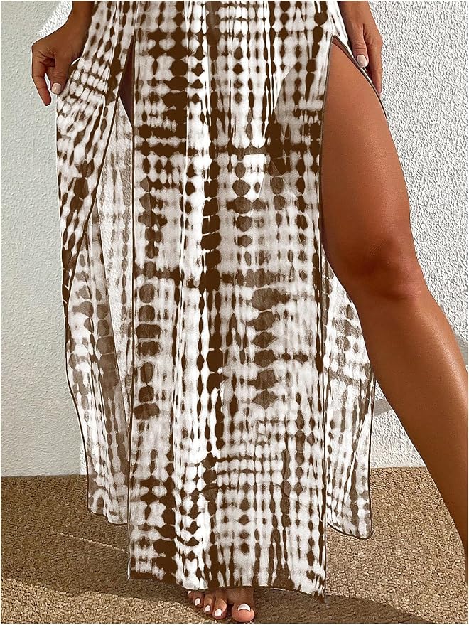 SHENHE Women's Swim Cover Up Skirt High Slit Tie Dye Beach Coverups Long Flowy - Image 3