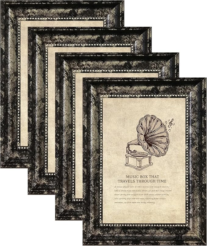 5x7 Picture Frame with Real Glass, 4 set Ornate Vintage Picture Frames by TKYGU
