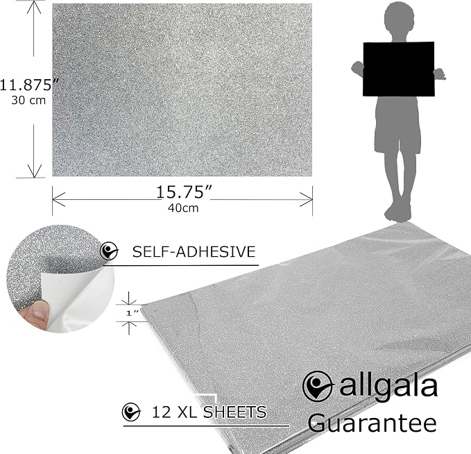 Allgala X-Large Self-Adhesive Glitter EVA Foam Sheets 12 Pack 12x16 inch Paper - Image 2