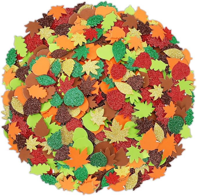600Pcs Glitter Fall Leaf Foam Sticker Self Adhesive Maple Leaves | Autumn by SEPGLITTER