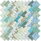 70 Pcs 10 x 10 Inch Green Floral Cotton Fabric Squares, Precut Printed by Unknown
