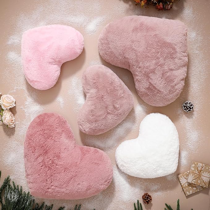 EastTree Heart Pillows, Bean Paste Pink Heart Shaped Pillows, Ultra Soft Extra-Large Fluffy Pillows, Love Throw Pillows Gifts, Women Girls Living Room Decor 15x18 Inch
