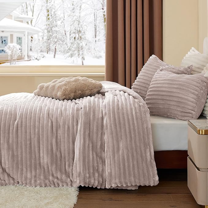 BEDELITE Fleece King Comforter Set -Super Soft & Warm Fluffy Lotus Pink Bedding - Image 4