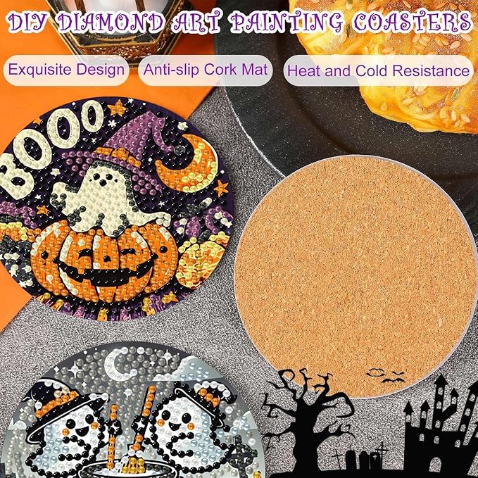 Axquilon 8 Pcs Halloween Diamond Art Coasters Kit - Image 6
