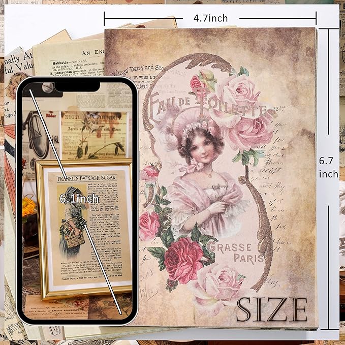 200 Sheets of Vintage Scrapbook Paper, Journaling Scrapbooking Supplies Craft - Image 3