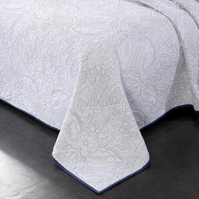 ROOMLIFE Quilt Set Full Size 3D Floral Campanula Embroidery Pattern 3-Piece - Image 2