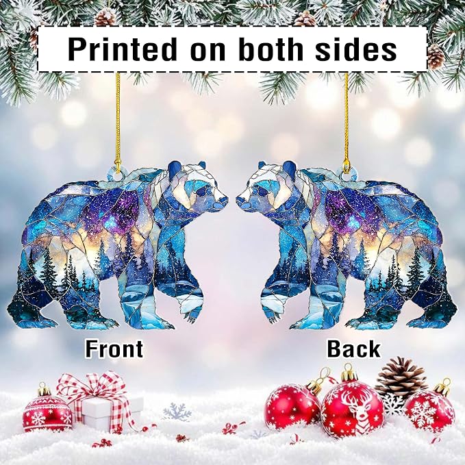 Bear Christmas Ornament, Faux Stained Glass Bear Acrylic Hanging Decoration - Image 4