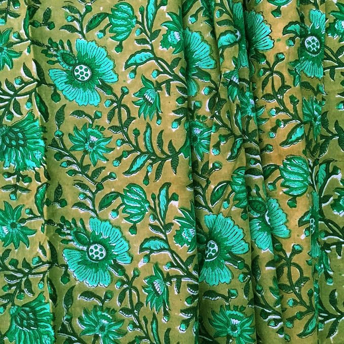 E-Tailor® Indian Ethnic 100% Cotton Voile Running Hand Block Print Natural - Image 3