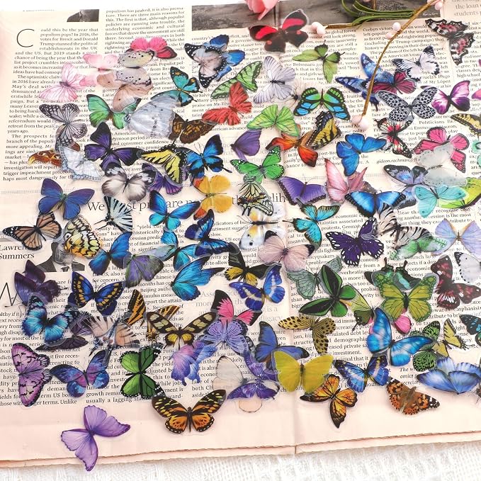 COMNICO 240PCS Butterfly Stickers, PET Waterproof Transparent Colorful Resin - Image 6