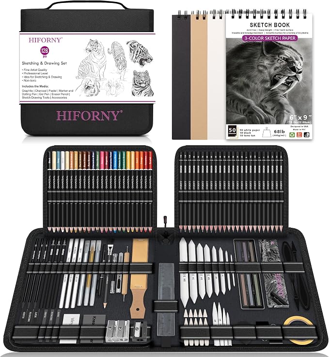 HIFORNY 126 PCS Drawing Kit Sketching Pencil Set, Sketch Pencils Art Supplies by HIFORNY